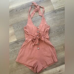 Boutique Terra Cotta Romper Halter Top with Attached Front Belt Tie Size Small